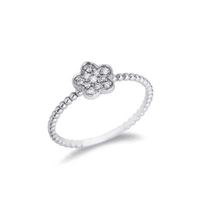 White gold 18k ring with diamonds flower