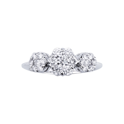Illusion ring trilogy type with diamonds in white gold 18k