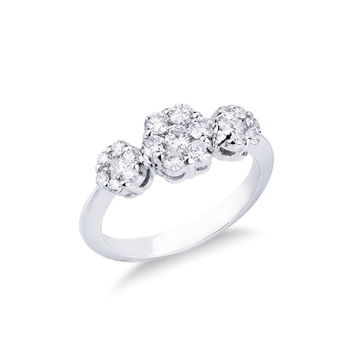 Illusion ring trilogy type with diamonds in white gold 18k
