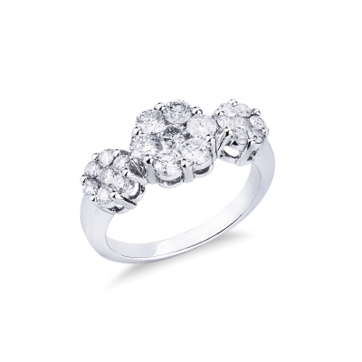 Trilogy diamonds illusion ring in white gold 18k