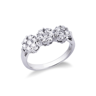 Illusion trilogy type ring in white gold 18k with diamonds   