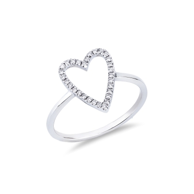 Ring with heart diamonds in white gold 18k