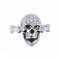White gold 18k skull ring with white and black diamonds 2