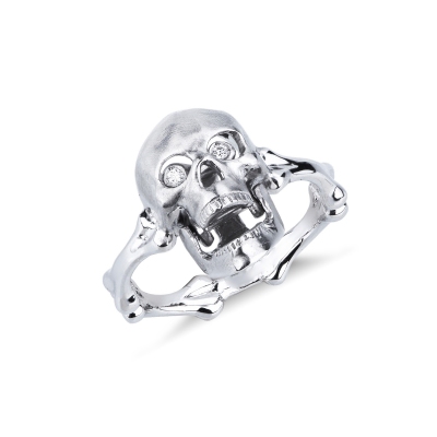 18k white gold diamonds skull ring