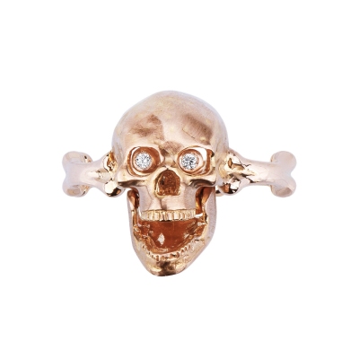 18k rose gold skull design ring with diamonds