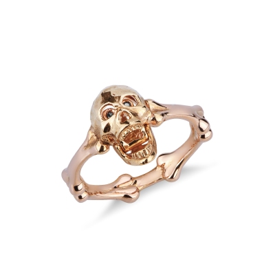 750 rose gold ring with skull and diamonds