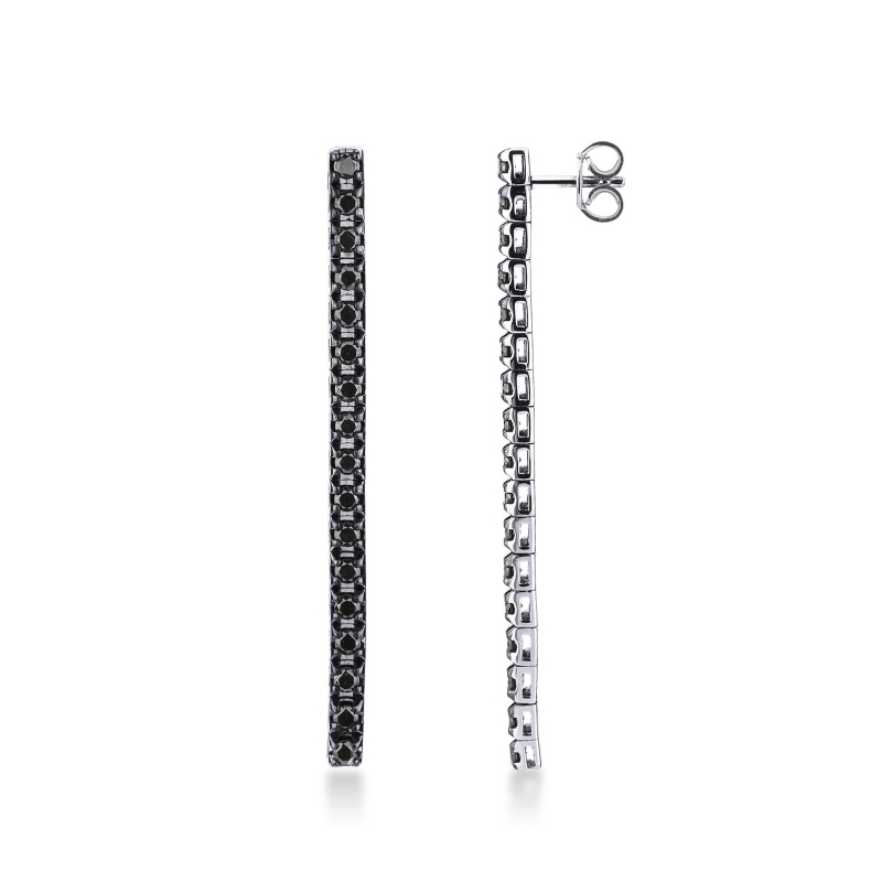 18k white gold burnished drop tennis bracelet with black round cut diamonds