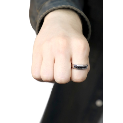 Man ring with 7 black diamonds white gold 18k