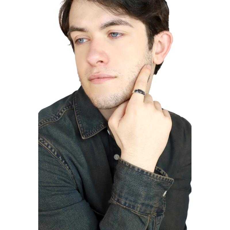 Man ring with 7 black diamonds white gold 18k