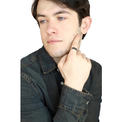 Man ring with 7 black diamonds white gold 18k