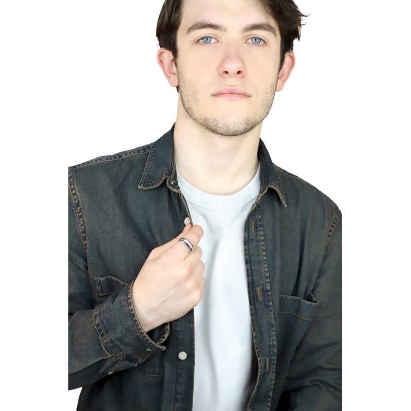 Man ring with 7 diamonds white gold 18k