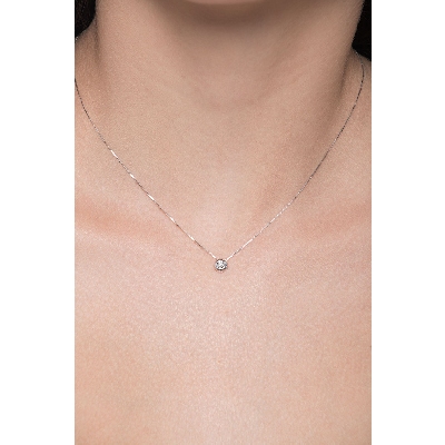 full bezel 18k white gold necklace with diamond