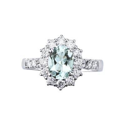 Aquamarine ring with diamonds in white gold 18k