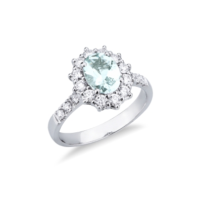 Aquamarine ring with diamonds in white gold 18k