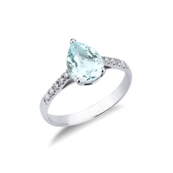 750 white gold ring with diamonds and aquamarine