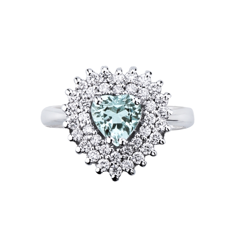 Aquamarine and diamonds ring in white gold 750
