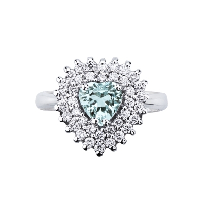Aquamarine and diamonds ring in white gold 750