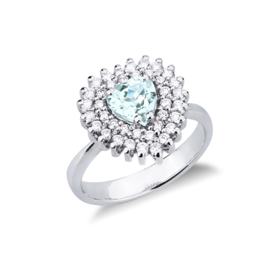 Aquamarine and diamonds ring in white gold 750