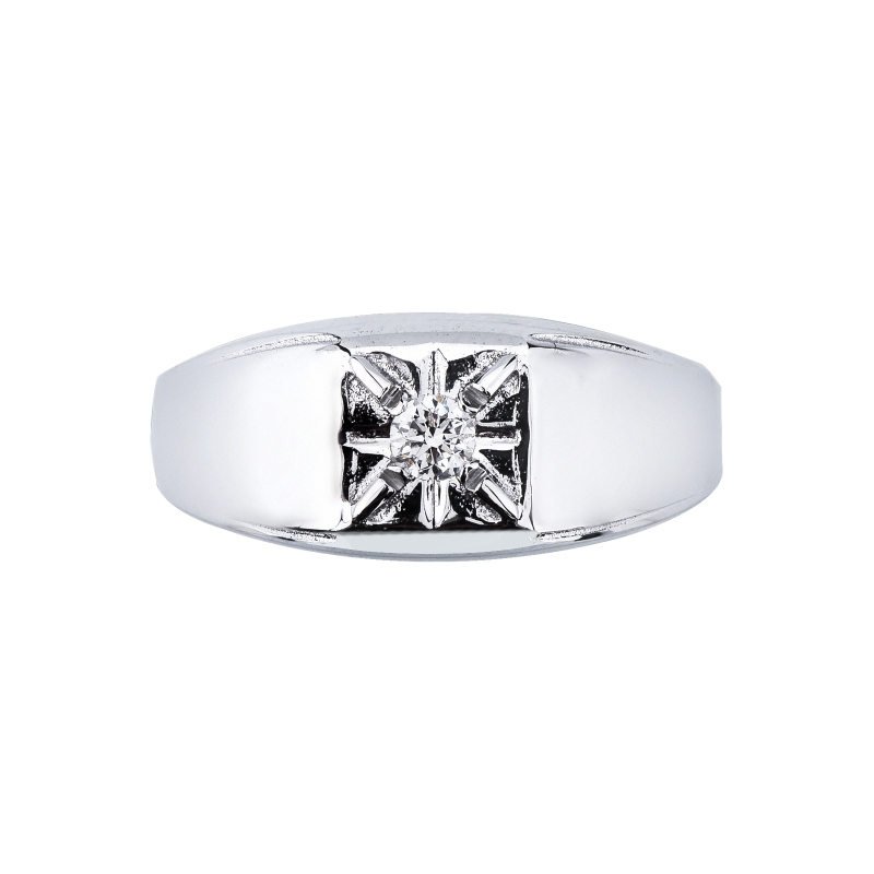 Solitaire man ring in white gold 18k with diamond