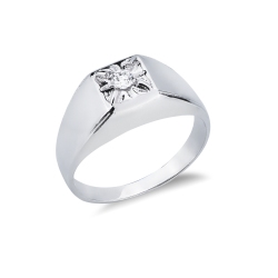 Solitaire man ring in white gold 18k with diamond