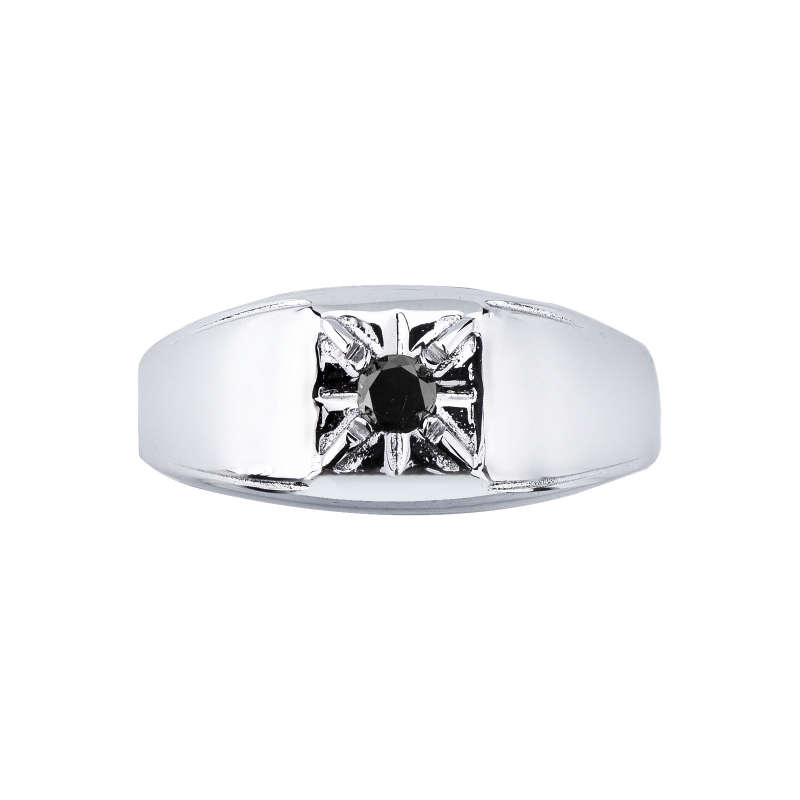 Black diamond man solitaire ring in white gold 18k
