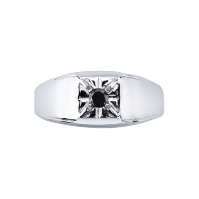Black diamond man solitaire ring in white gold 18k