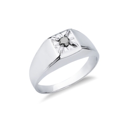 Black diamond man solitaire ring in white gold 18k