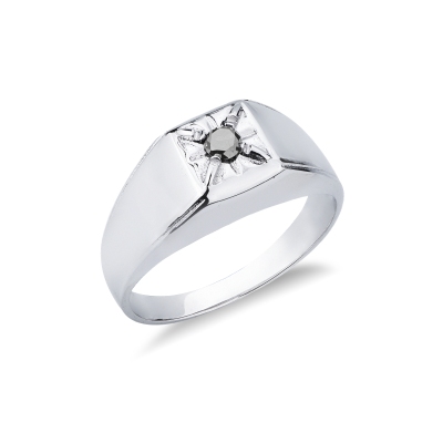 Black diamond man solitaire ring in white gold 18k