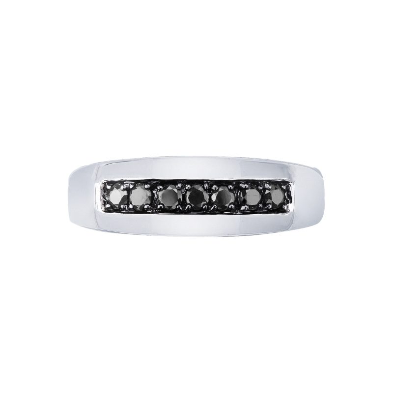 Man ring with 7 black diamonds white gold 18k