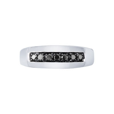 Man ring with 7 black diamonds white gold 18k
