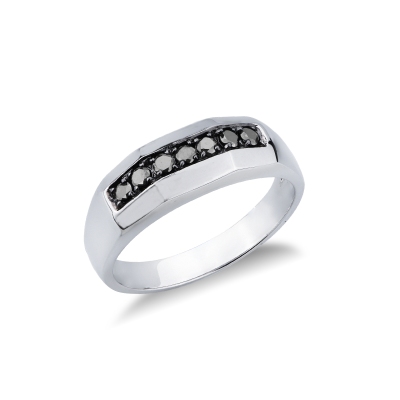 Man ring with 7 black diamonds white gold 18k