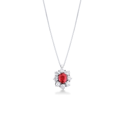 Necklace in white gold 18k with ruby and diamonds