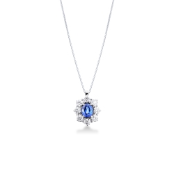 Necklace in white gold 18k with diamonds and blue sapphire