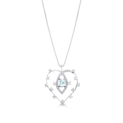 Necklace with heart diamonds pendant and aquamarine