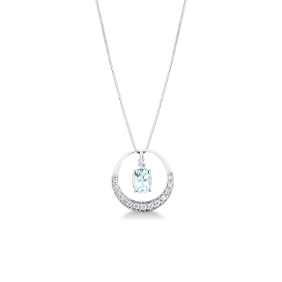 18k white gold necklace with pendant aquamarine and diamonds