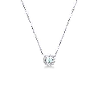 Necklace in white gold 18k with aquamarine and diamonds