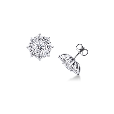 Diamond flower earrings in white gold 18k