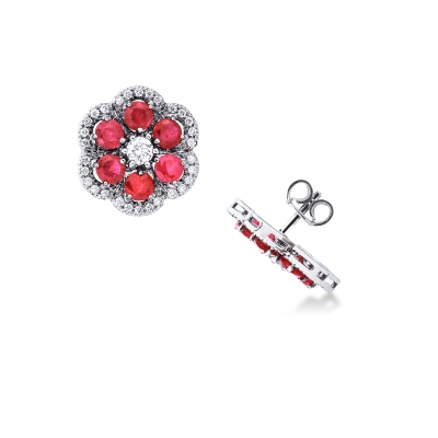 Flower earrings with rubies and diamonds 