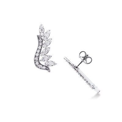 Leaves design earrings in white gold 18k with diamonds