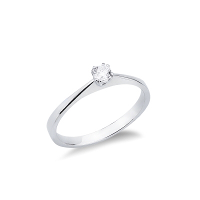 8 claw solitaire ring in white gold 18k with diamond, 0,10 ct