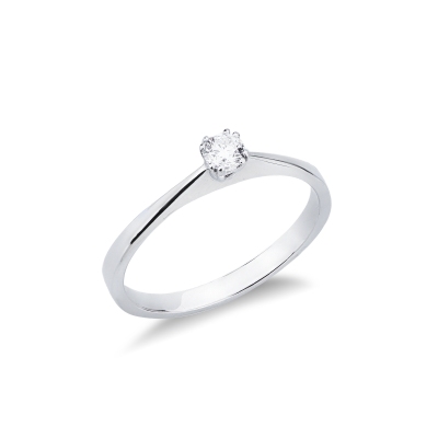18k white gold solitaire ring with 8 prong diamond setting 0,15ct