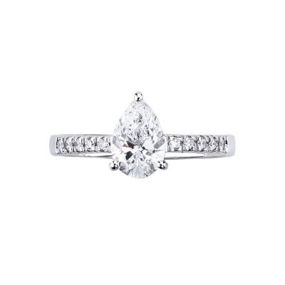 Solitaire ring with diamond pear cut 1.00ct GIA in white gold 18k