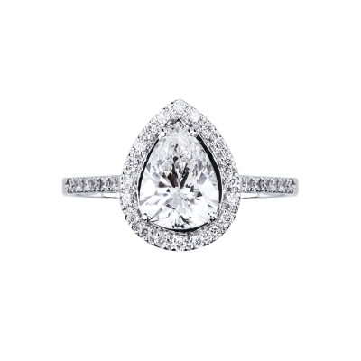 Ring with diamond pear cut 1.50ct IGI in white gold 18k