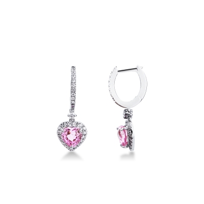 750 white gold earrings with heart pink sapphire and diamonds