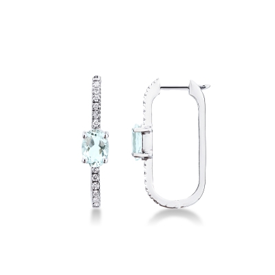 Oval earrings in white gold 18k with aquamarine and diamonds