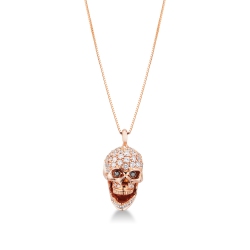 18k rose gold skull necklace with diamonds black and white