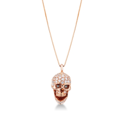18k rose gold skull necklace with diamonds black and white