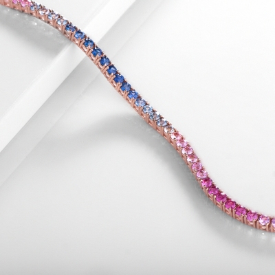 18k rose gold tennis necklace with multicolor sapphires
