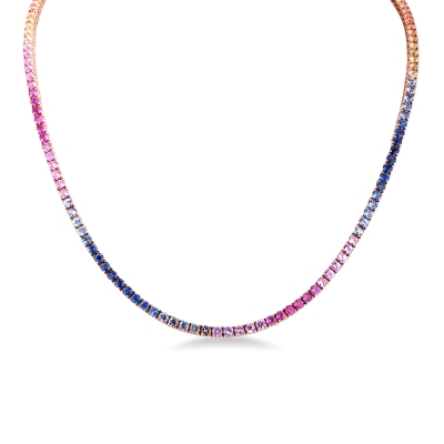 18k rose gold tennis necklace with multicolor sapphires