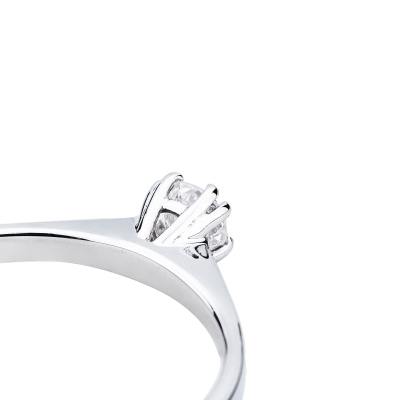 Solitaire Ring in white gold 18k linear design, 0,20 ct